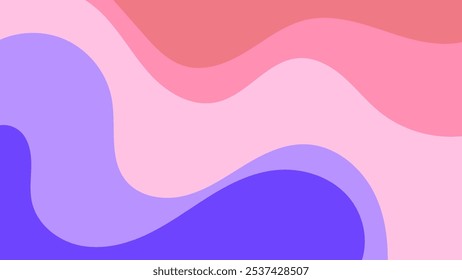 Flat vector background featuring wavy, flowing shapes in shades of pink and purple