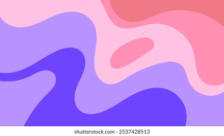 Flat vector background featuring wavy, flowing shapes in shades of pink and purple