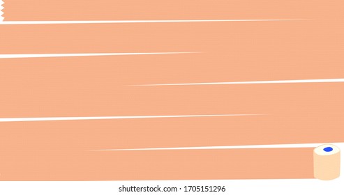 Flat vector background with peach color textured toilet paper. A wound roll in 4K aspect ratio. Vector illustration for design, decoration and wrapper. Plain stock image.