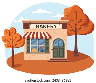 Flat vector bakery shop cartoon illustration