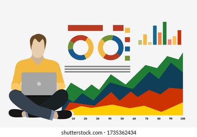 Flat vector banner for analytic finance graph report and business investment planning concept
