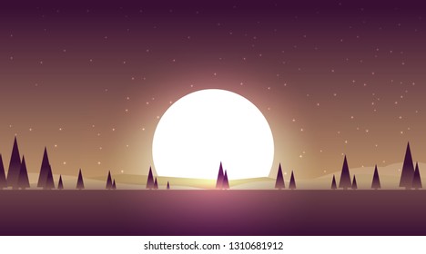 Flat vector banner with landscape. Background illustration