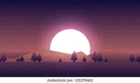 Flat vector banner with landscape. Background illustration