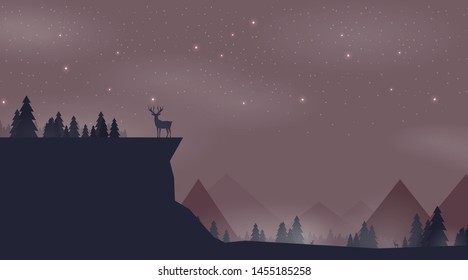 Flat vector banner with landscape. Background illustration