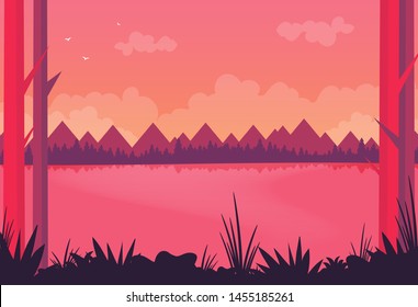 Flat vector banner with landscape. Background illustration