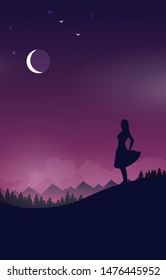 Flat vector banner with landscape. Background illustration