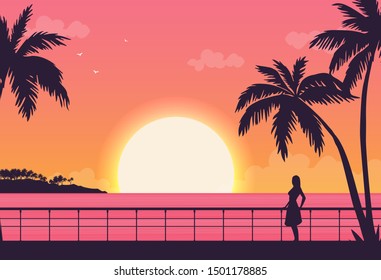 Flat vector banner with landscape. Background illustration