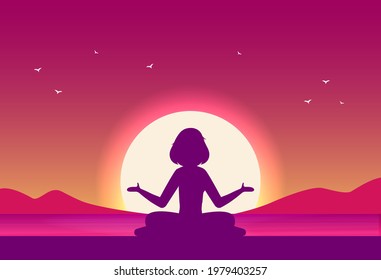 Flat vector banner with landscape. Background illustration