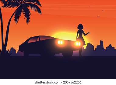 Flat vector banner with landscape. Background illustration