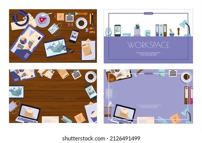 Flat vector banner template for office, business solutions, startup, time management, planning and strategy. Modern cartoon illustration concepts for website, office work, freelance, distance work
