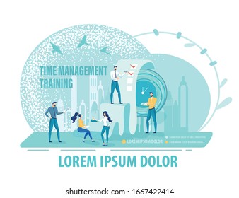Flat Vector Banner for Time Management Training with Copy Space for Extra Text. Business People and Office Workers Learning to Gain More Control and Value from Their Workday. Effective Live Course.