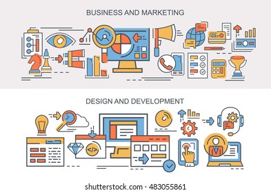 Flat vector banners. Business and marketing. Design and development.