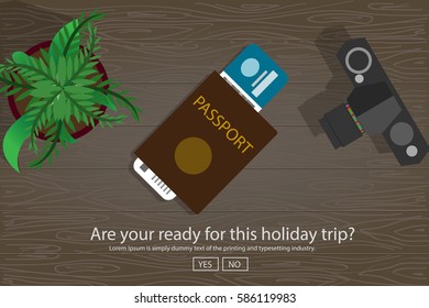 Flat vector banners set on the theme of travel , vacation, adventure. Preparing for your journey. 