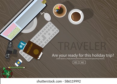 Flat vector banners set on the theme of travel , vacation, adventure. Preparing for your journey. 