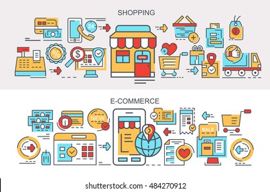 Flat vector banners. Shopping. E-commerce.