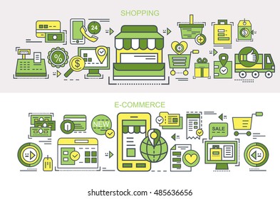 Flat vector banners. Shopping. E-commerce.