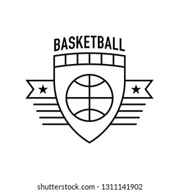 A flat vector basketball crest featuring a simple basketball icon in the middle.