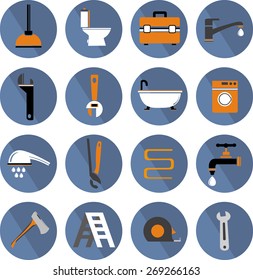 Flat Vector Bathroom Icons Set. Vector Illustration