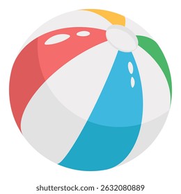 Flat vector beach ball isolated on white background. Colorful inflatable toy illustration for summer, kids games, pool parties, and vacation design