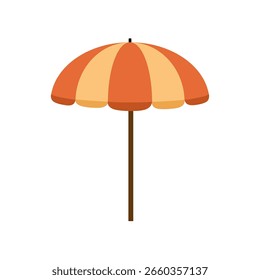 Flacher, orangefarbener Vektorschirm, einzeln auf Weiß. Perfektes Icon für Sommerurlaub und tropische Illustrationen.
