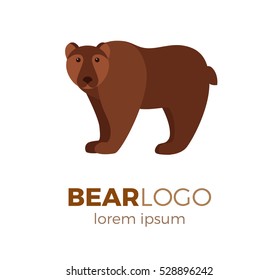 Flat vector bear isolated on white background. Colorful illustration  for your company logo or label. Flat style European forest animal collection