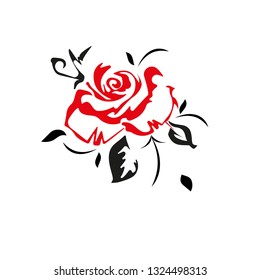 Flat vector beautiful black, red  and white rose and leaves. Floral arrangement isolated on background. design greeting card and invitation of the wedding, birthday, Valentine s Day, mother s day