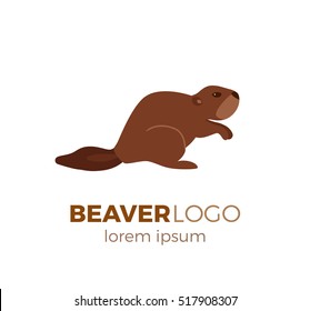 Flat vector beaver isolated on white background. Colorful illustration  for your company logo or label. Flat style European forest animal collection