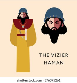 Flat vector bible character for Jewish Religion Holiday Purim, Haman puppet with costume, traditional symbol, The scroll of Esther
