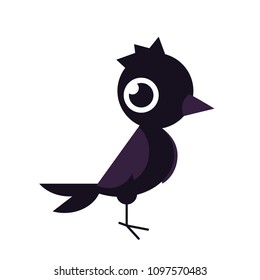 Flat vector bird illustration. Cute raven carrtoon character