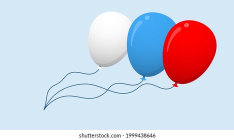 Flache Vektorgrafik-Geburtstagsluft-Helium-Ballons-Symbole im Cartoon-Stil einzeln auf weißem Hintergrund. Weiße blaue und rote Farben der Flagge der Russischen Föderation