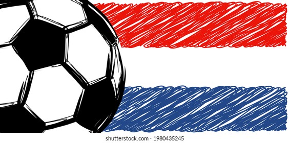 Balón de fútbol negro vectorial plano con la bandera de los Países Bajos. Fútbol poco convencional. Deportes de dibujos animados EK, WK pictograma Deportes copa de juego. 