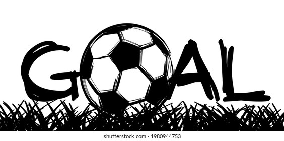 Flat vector black grunge soccer ball. Grungy football. 2020, 2021 Cartoon sport EK, WK pictogram Euro sports game cup. Sloagan Goal.