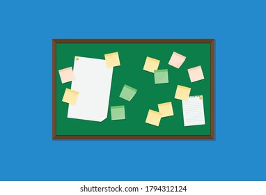 Flat vector blackboard with post it notes