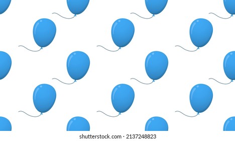 Vector plano azul cumpleaños helio icono de globo de aire sin fisuras en estilo de dibujos animados aislado en fondo blanco