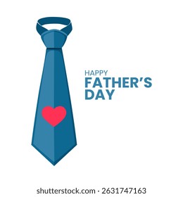 Flat vector of blue necktie with 'Happy Father's Day' text and heart symbol. Perfect for Father's Day greeting cards, posters, and gift tags