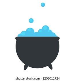 Flat vector of a boiler of a witch with a blue potion.