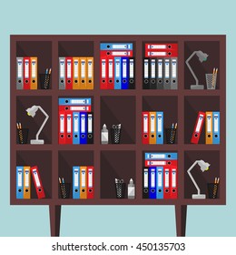 Flat vector bookcase with writing