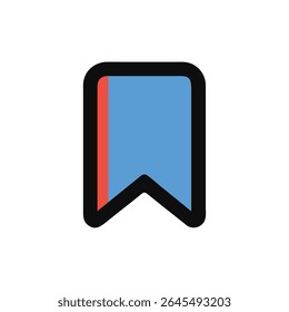 A flat, vector bookmark icon in blue and red with black stroke against a White Background. Clean, modern style.