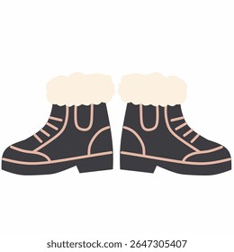 Flat vector boots illustration in warm tones, with cozy fur trim—perfect for winter fashion, cold weather gear, and travel-themed compositions.