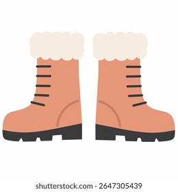 Flat vector boots illustration in warm tones, with cozy fur trim—perfect for winter fashion, cold weather gear, and travel-themed compositions.