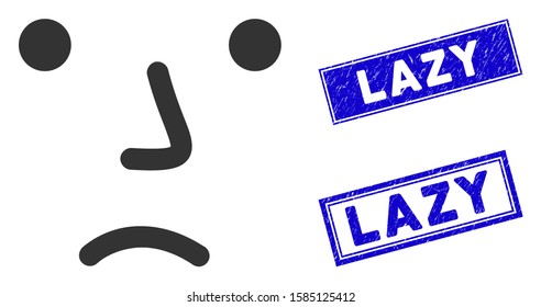 Flat vector bored icon and rectangle Lazy seal stamps. A simple illustration iconic design of Bored on a white background. Blue Lazy seal stamps with grunged texture.