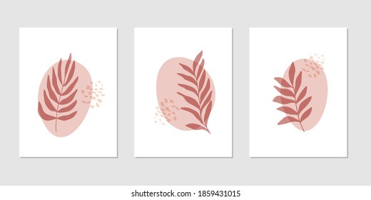 Flat vector botanical illustration set. Abstract digital shape with plant. Scandinavian boho style. Hand drawn leaf isolated on white background. Trendy home decor print, modern design element.
