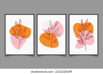 Flat vector botanical illustration set. Abstract digital shape with plant. Boho style. Hand drawn leaf isolated.