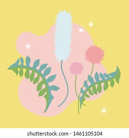 Flat Vector Botanical Illustration with Wildflowers