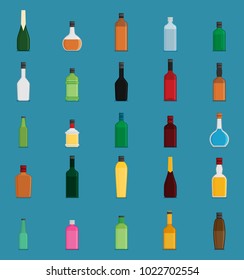 Flat vector bottle with alcohol icon set