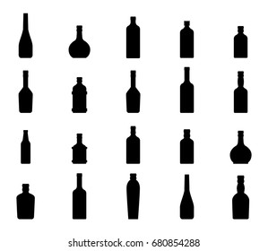 Flat vector bottle with alcohol icon set