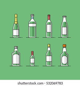 Flat vector bottle icons set