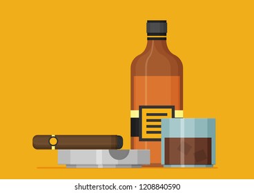 Flat vector bottle of whiskey colorful illustation.