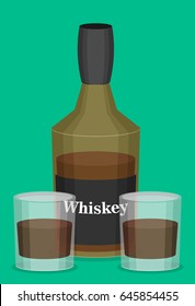 Flat vector bottle of whiskey colorful illustation.