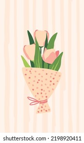 flacher Vektor-Blumenstrauß. Tulpengrafik. Grußkarte mit Blumen.
